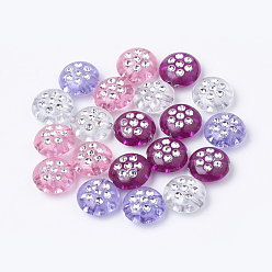 Mixed Color Plating Transparent Acrylic Beads, Silver Metal Enlaced, Flat Round, Mixed Color, 10x5mm, Hole: 1mm, about 2000pcs/500g