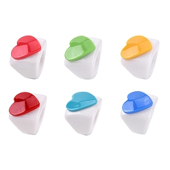 Mixed Color Opaque Acrylic Finger Rings, Rectangle with Heart, Mixed Color, US Size 6 1/2~9(17~19mm)