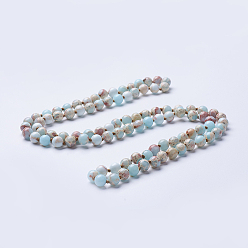 Imperial Jasper Natural Regalite/Imperial Jasper/Sea Sediment Jasper Beaded Necklaces, Round, Dyed & Heated, Pale Turquoise, 36 inch(91.44cm)