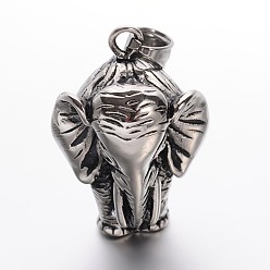 Antique Silver 304 Stainless Steel Elephant Pendants, Antique Silver, 38x26.5~27x23mm, Hole: 6x8mm