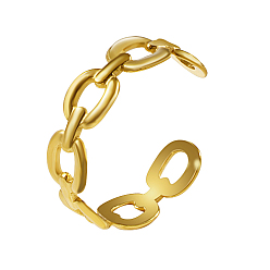 Настоящее золото 18K Открытое кольцо-манжета из нержавеющей стали, овальные, реальный 18 k позолоченный, внутренний диаметр: 19 мм