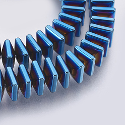 Blue Plated Electroplated Non-magnetic Synthetic Hematite Bead Strand, Grade AA, Square, Blue Plated, 6x6x3mm, Hole: 1mm, about 129pcs/strand, 15.5 inch(39.5cm)