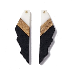 Noir Gros pendentifs en résine opaque et bois de noyer, charmes de forme dentelée, noir, 53x14x3mm, Trou: 2mm