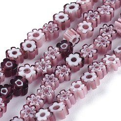 Pourpre Main millefiori perles de verre brins, fleur, pourpre, 3.7~5.6x2.6mm, trou: 1mm, environ 88~110 pcs/chapelet, 15.75'' (40 cm)