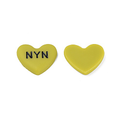 Kaki Foncé Cabochons en émail acrylique, coeur avec le mot nyn, kaki foncé, 20x23x5mm