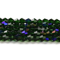 Dark Green Transparent Electroplate Glass Beads Strands, AB Color Plated, Faceted, Bicone, Dark Green, 2mm, about 162~185pcs/strand, 12.76~14.61 inch(32.4~37.1cm)