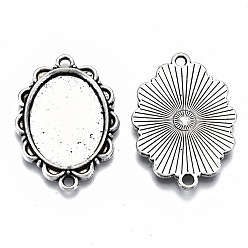 Antique Silver Tibetan Style Alloy Cabochon Connector Settings, Oval, Cadmium Free & Lead Free, Antique Silver, 36x25x2mm, Hole: 2mm, Tray: 25x18mm, about 250pcs/1000g