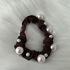 Chocolate Cloth Elastic Hair Accessories, with ABS Imitation Pearl Bead, for Girls or Women, Scrunchie/Scrunchy Hair Ties, Chocolate, 60mm