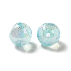 Turquoise Pâle Perles acryliques transparentes, de couleur plaquée ab , ronde irrégulière, turquoise pale, 17.5x17.5mm, Trou: 3mm, environ167 pcs / 500 g
