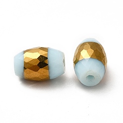 Aqua Opaque Electroplate Glass Beads, Half Golden Plated, Faceted, Oval, Aqua, 12x8mm, Hole: 0.8mm