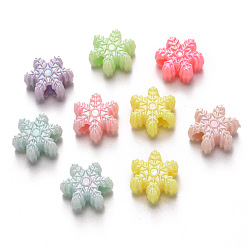 Mixed Color Opaque Acrylic Beads, for Christmas, AB Color Plated, Snowflake, Mixed Color, 13x14.5x6mm, Hole: 2.5mm, about 1030pcs/500g