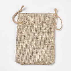 Tan Linen Packing Pouches, Drawstring Bags, Tan, 11.8~12x8.8~9cm