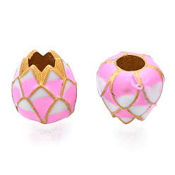 Pearl Pink Alloy Enamel Beads, Matte Style, Cadmium Free & Lead Free, Large Hole Beads, Flower, Pearl Pink, 9x9.5x9.5mm, Hole: 4mm
