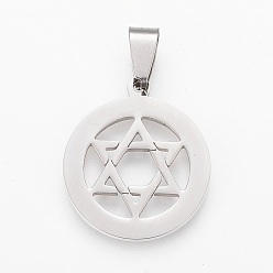 Stainless Steel Color 304 Stainless Steel Pendants, for Jewish, Star of David, Stainless Steel Color, 25x21.5x1.5mm, Hole: 5x8mm