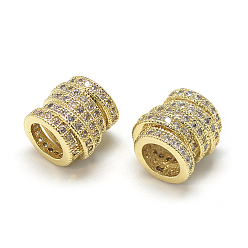 Golden DIY Brass Micro Pave Cubic Zirconia European Beads, Large Hole Beads, Column, Golden, 9x9.5x9mm, Hole: 5mm