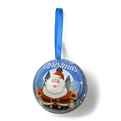 Deer Tinplate Round Ball Candy Storage Favor Boxes, Christmas Metal Hanging Ball Gift Case, Deer, 16x6.8cm