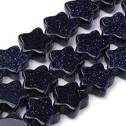 Blue Goldstone Synthetic Blue Goldstone Beads Strands, Star, 12x12x4~5mm, Hole: 1mm, about 20pcs/strand, 8.26 inch