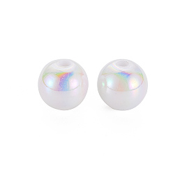 Blanc Perles acryliques opaques, de couleur plaquée ab , ronde, blanc, 16x15mm, Trou: 2.8mm, environ220 pcs / 500 g