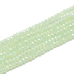 Light Green Electroplate Glass Beads Strands, Imitation Jade Glass, Faceted, Rondelle, Light Green, 2.5x1.5mm, Hole: 0.8mm, about 160~165pcs/strand, 13.78 inch~14.17 inch(35~36cm)