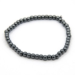 Black Elastic Non-Magnetic Synthetic Hematite Beaded Stretch Bracelets, Round, Black, 54mm, Bead: 4mm