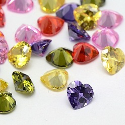 Mixed Color Cubic Zirconia Pointed Back Cabochons, Grade A, Faceted, Heart, Mixed Color, 10x10x6mm