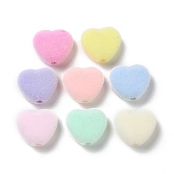 Mixed Color Flocky Acrylic Beads, Heart, Mixed Color, 11x13x5mm, Hole: 1.8mm