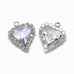 Crystal AB Glass Rhinestone Pendants, with Light Gold Tone Brass Findings, Heart, Crystal AB, 21x16.5x6mm, Hole: 2mm