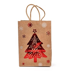 Christmas Tree Christmas Theme Hot Stamping Rectangle Paper Bags, with Handles, for Gift Bags and Shopping Bags, Christmas Tree, Bag: 8x15x21cm, Fold: 210x150x2mm
