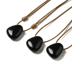 Obsidian Natural Obsidian Triangle Pendant Necklace with Waxed Cord for Women, 15.75~29.92 inch(40~76cm)