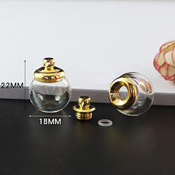 Clear Transparent Glass Openable Perfume Bottle Pendants, with Brass Findings, Round, Clear, 2.2x1.8cm