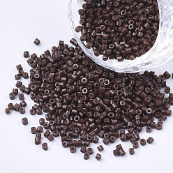 Coconut Marrón Perlas de cilindro de vidrio, granos de la semilla, pintura para hornear, agujero redondo, coco marrón, 1.5~2x1~2 mm, agujero: 0.8 mm, sobre 8000 unidades / bolsa, sobre 85~95 g / bolsa