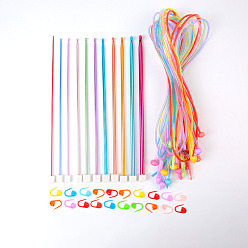 Color mezclado Agujas de tejer circulares y agujas de crochet rectas y kits de marcadores de puntadas de bloqueo, color mezclado, 2~8 mm