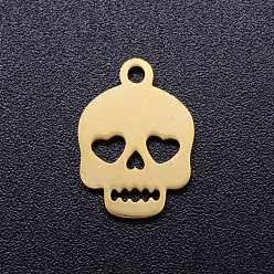 Golden 201 Stainless Steel Charms, Skull, Golden, 13.5x10x1mm, Hole: 1.4mm
