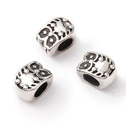 Antique Silver 304 Stainless Steel European Beads, Large Hole Beads, Manual Polishing, Owal, Antique Silver, 10.5x7.5x7mm, Hole: 5mm