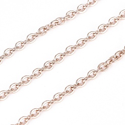 Oro Rosa 304 cadenas de cable de acero inoxidable, soldada, con carrete, Plano Oval, oro rosa, 3x2.5x0.5 mm, aproximadamente 32.8 pies (10 m) / rollo