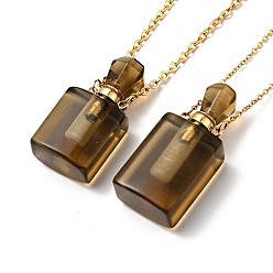 Synthetic Gemstone Openable Synthetic Smoky Quartz Perfume Bottle Pendant Necklaces for Women, 304 Stainless Steel Cable Chain Necklaces, Golden, 18.74 inch(47.6cm)