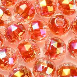 Rouge Placage uv perles européennes acryliques transparentes, Perles avec un grand trou   , ronde, rouge, 13.5x13mm, Trou: 4mm