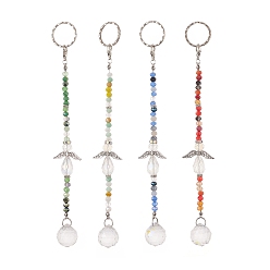 Mixed Color Angel & Teardrop Clear Glass Suncatchers, with Colorful Glass Bead, Wall Pendant Hanging Ornament for Home Garden Decoration, Mixed Color, 21.4cm
