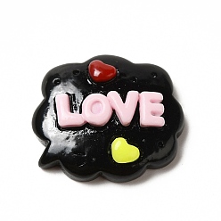 Word Opaque Resin Cabochons, Cloud with Love, Black, Word, 18x20.5x6mm