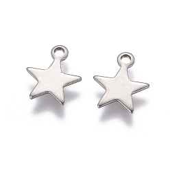 Stainless Steel Color 304 Stainless Steel Charms, Star, Stainless Steel Color, 10x8.5x1mm, Hole: 1.4mm
