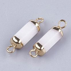 Jade Electroplate Natural  White Jade  Links connectors, with Iron Findings, Column, Golden, 20~21x5~6x5~6mm, Hole: 1.8mm