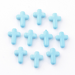 Bleu Ciel Clair Perles acryliques opaques, croix, lumière bleu ciel, 16x12x4.5 mm, environ 1230 pcs / 500 g