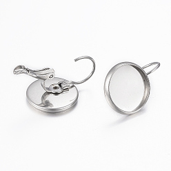 Stainless Steel Color 304 Stainless Steel Leverback Earring Findings, Flat Round, Stainless Steel Color, 22x16mm, Pin: 0.8mm, Tray: 14mm