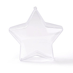 Clair Pendentifs en plastique transparent ouvrables, Boule de Noël en plastique remplissable, étoiles, clair, 104x99x50mm, Trou: 3.5mm, diamètre intérieur: 80x97 mm.