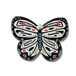 Black Printed Acrylic Pendants, Butterfly, Black, 27x35x2mm, Hole: 1.6mm