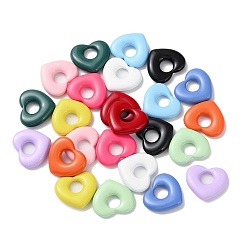 Mixed Color Spray Painted Alloy European Beads, Large Hole Heart Beads, Mixed Color, 16x18x4mm, Hole: 5.5mm