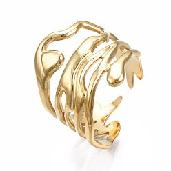 Golden 304 Stainless Steel Wave Open Cuff Ring, Chunky Hollow Ring for Women, Golden, US Size 7(17.3mm)