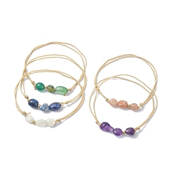 Mixed Color Mixed Natural White Moonstone & Agate & Amethyst & Sunstone & Lapis Lazuli Round Braided Beaded Bracelets for Women, Adjustable Cord Bracelets, Mixed Color,  Inner Diameter: 1-7/8~3-3/4 inch(4.9~9.5m)