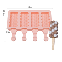 Pink Silicone Ice-cream Stick Molds, 4 Styles Rectangle with Diamond Pattern-shaped Cavities, Reusable Ice Pop Molds Maker, Pink, 129x180x23mm, Capacity: 40ml(1.35fl. oz)