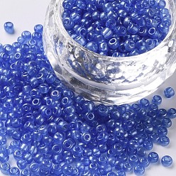 Bleu Bleuet Perles de rocaille en verre, trans. couleurs lustered, ronde, bleuet, 4mm, trou: 1.5 mm, environ 4500 pièces / livre